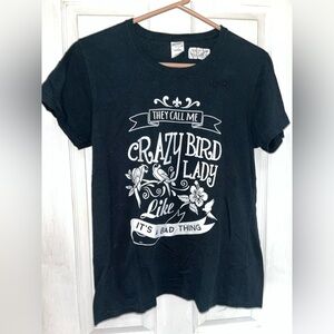 Black Crazy Bird Lady T-Shirt